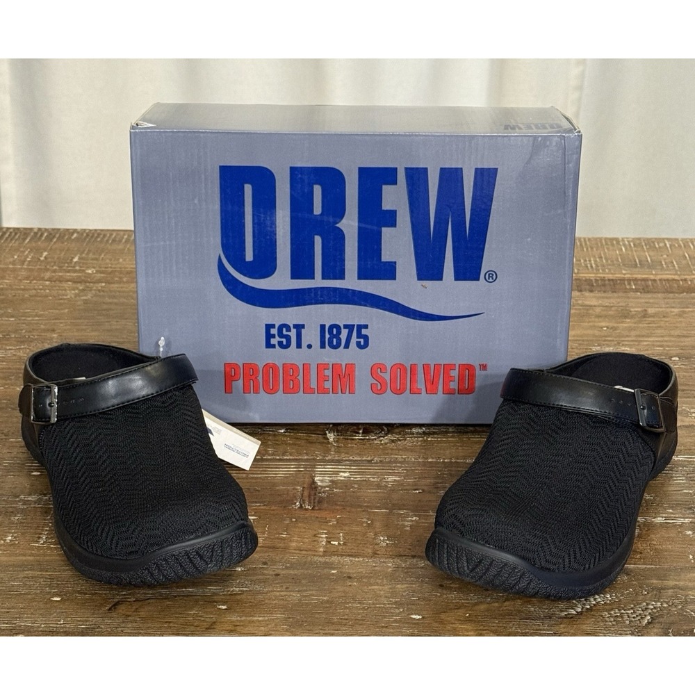 Drew Savannah Clog Black 17100 Womens 8.5 W Wavy Stretch Mesh Comfort Work NEW